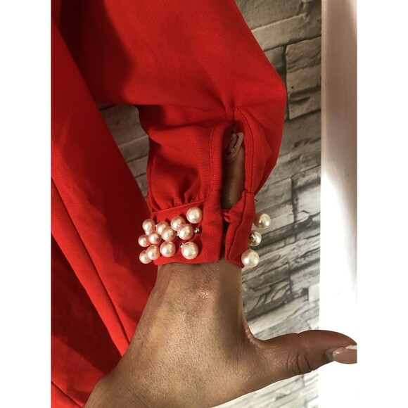 H&M Dress Women’s 6 Pearl Embellished Cuffs A Line Button Evening Classy - Picture 3 of 10